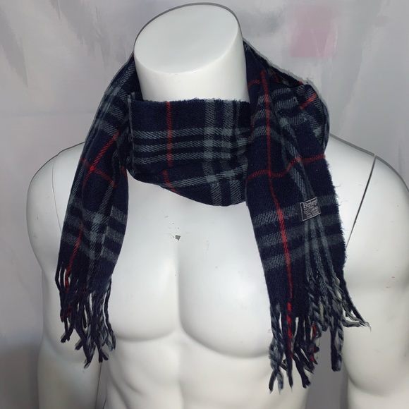 BURBERRY navy & red nova check LAMBSWOOL scarf - Picture 9 of 13